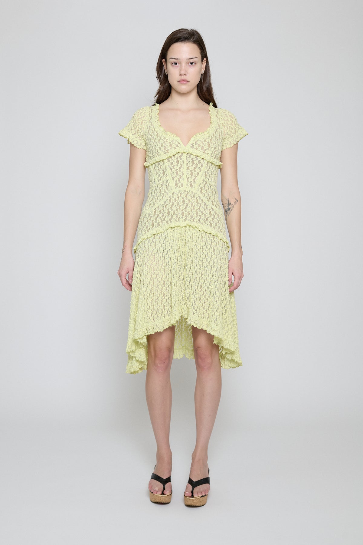 Citron Stretch Lace Midi Dress - Pre Order
