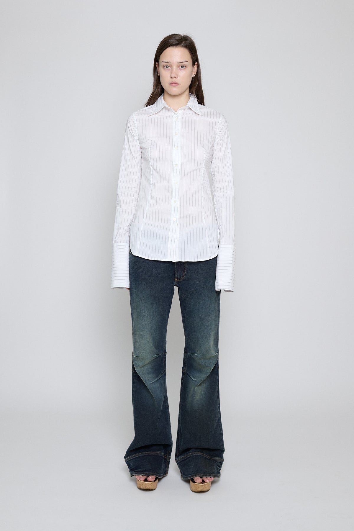 White Pinstripe Fitted Button Down - Pre Order