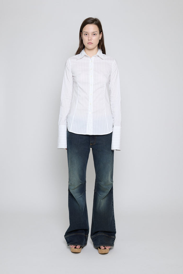 White Pinstripe Fitted Button Down - Pre Order