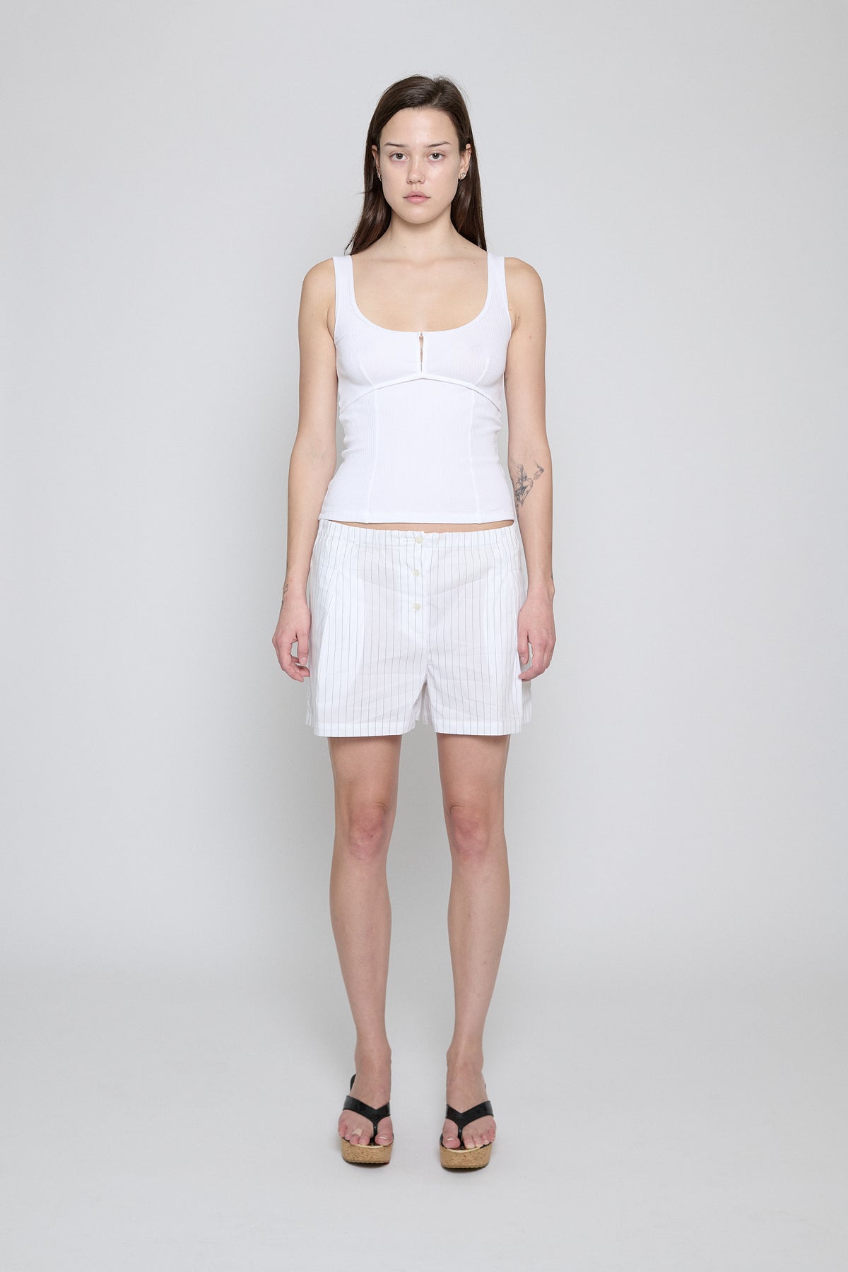 White Ribbed Squareneck Tank