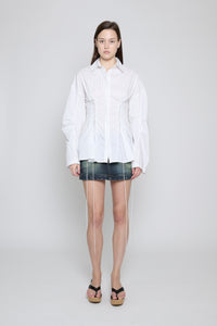 White Pinstripe Laced Button Down - Pre Order