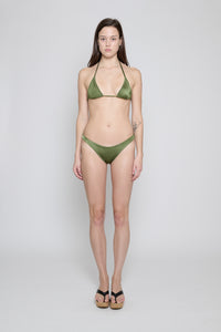 Olive Shiny Lycra Thong bikini Bottom