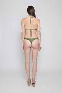 Olive Shiny Lycra Thong bikini Bottom