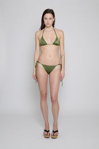 Olive Shiny Lycra Triangle Bikini Top