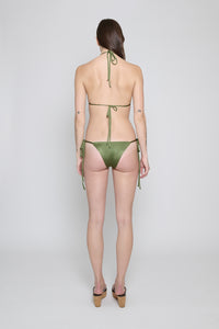 Olive Shiny Lycra String Bikini Bottom