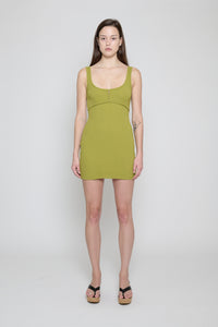 Split Pea Ribbed Square Neck Dress - Pre Order