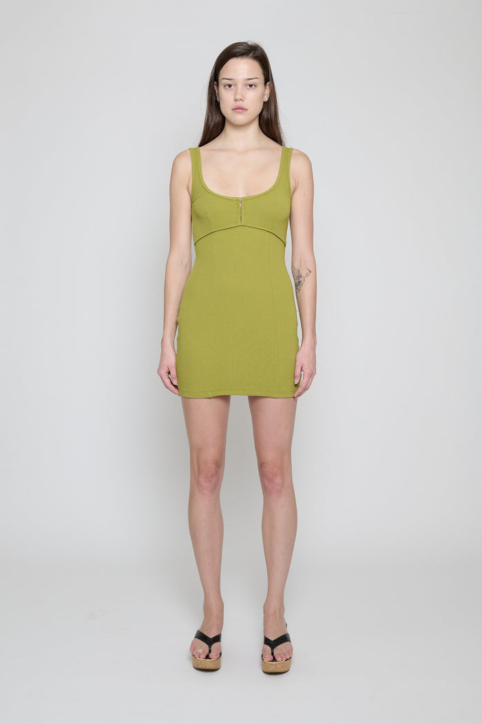 Split Pea Ribbed Square Neck Dress - Pre Order