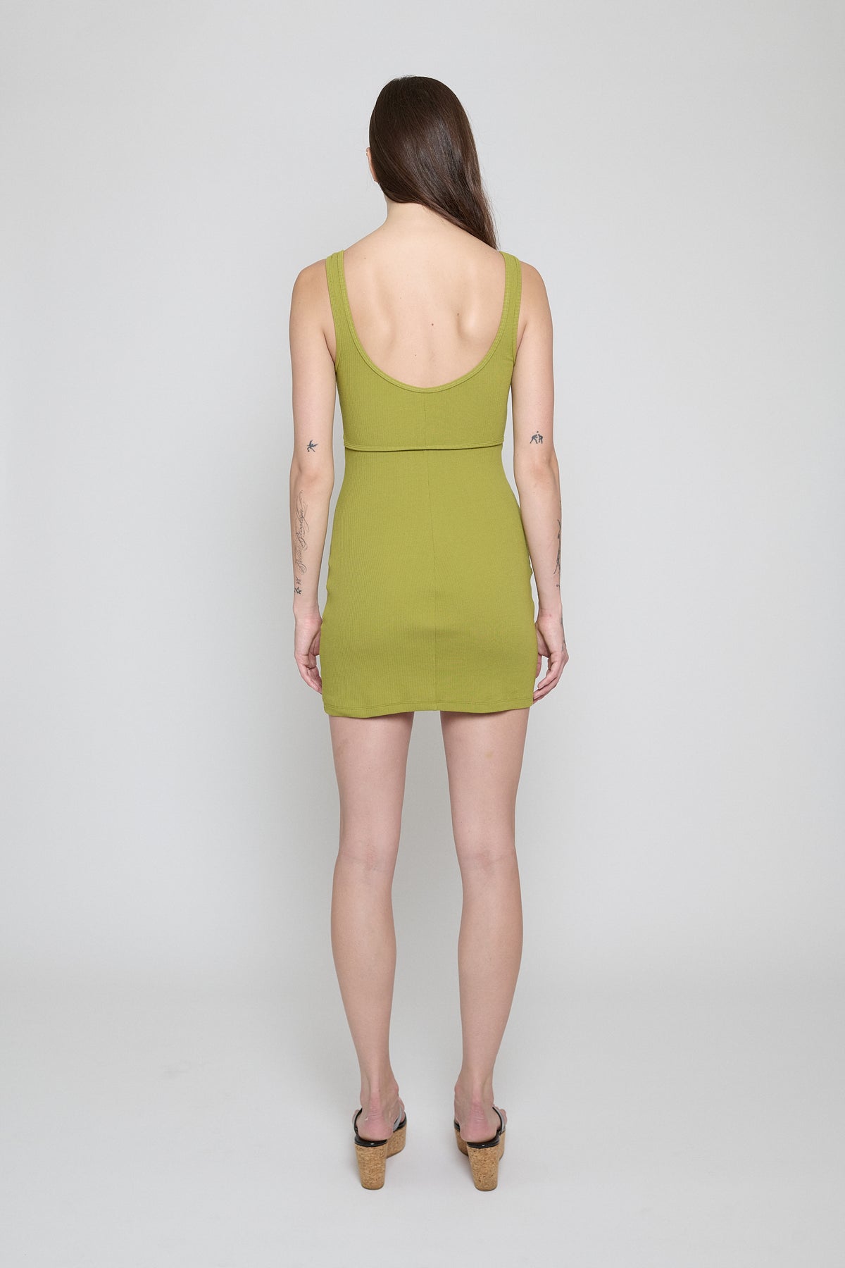 Split Pea Ribbed Square Neck Dress - Pre Order