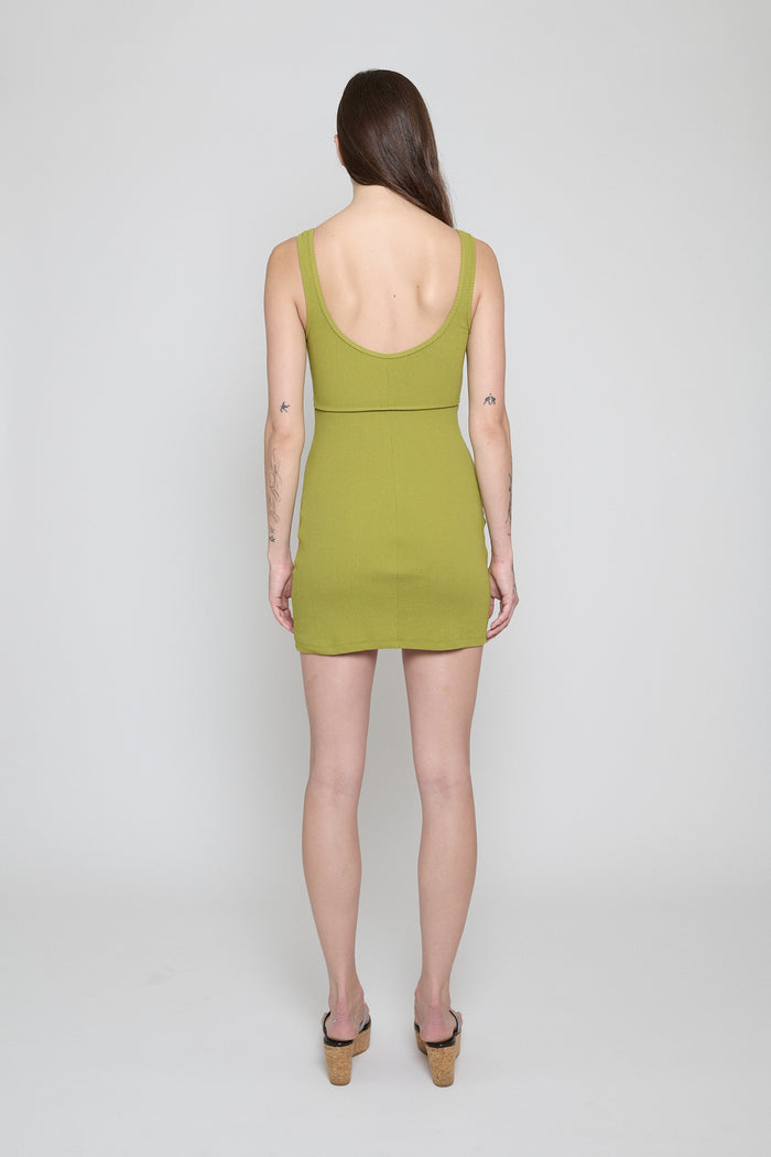 Split Pea Ribbed Square Neck Dress - Pre Order