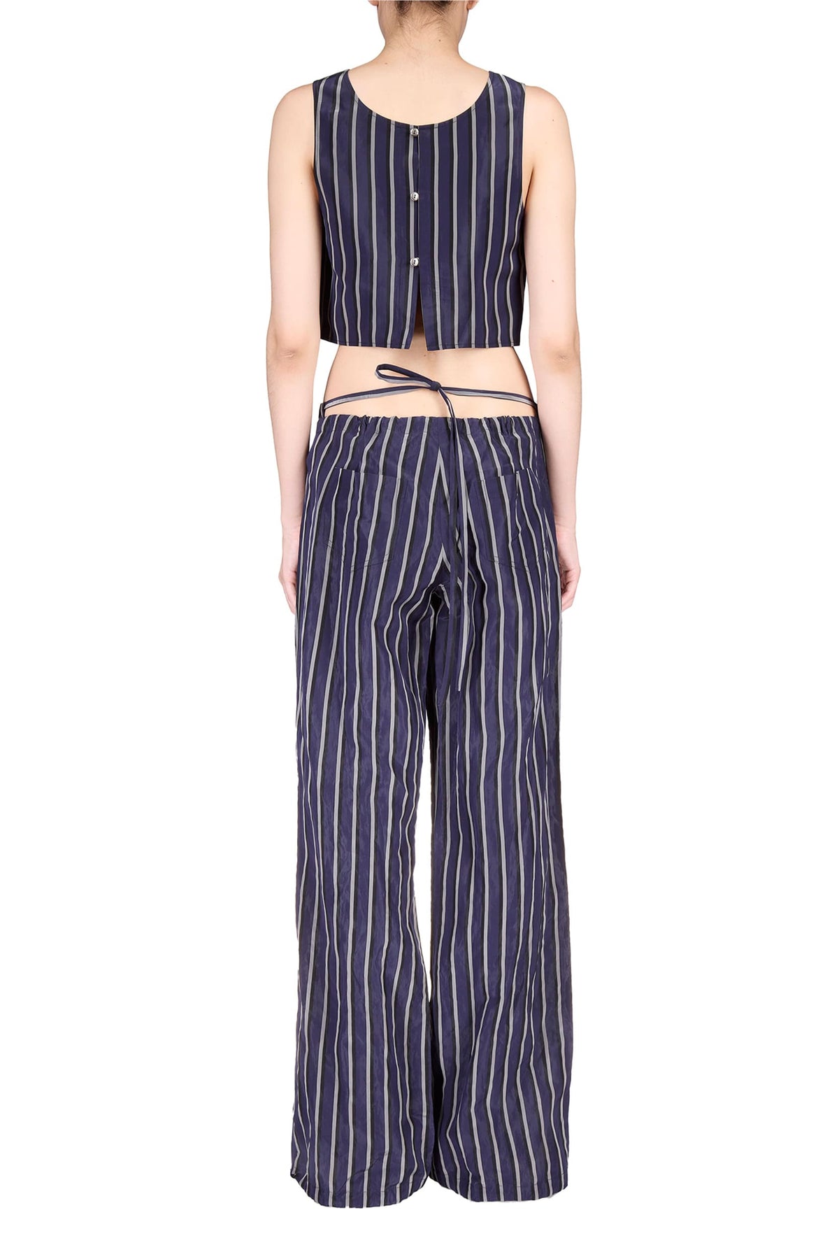 Navy Stripe Wide Leg Drawstring Pants