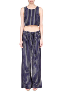 Navy Stripe Wide Leg Drawstring Pants