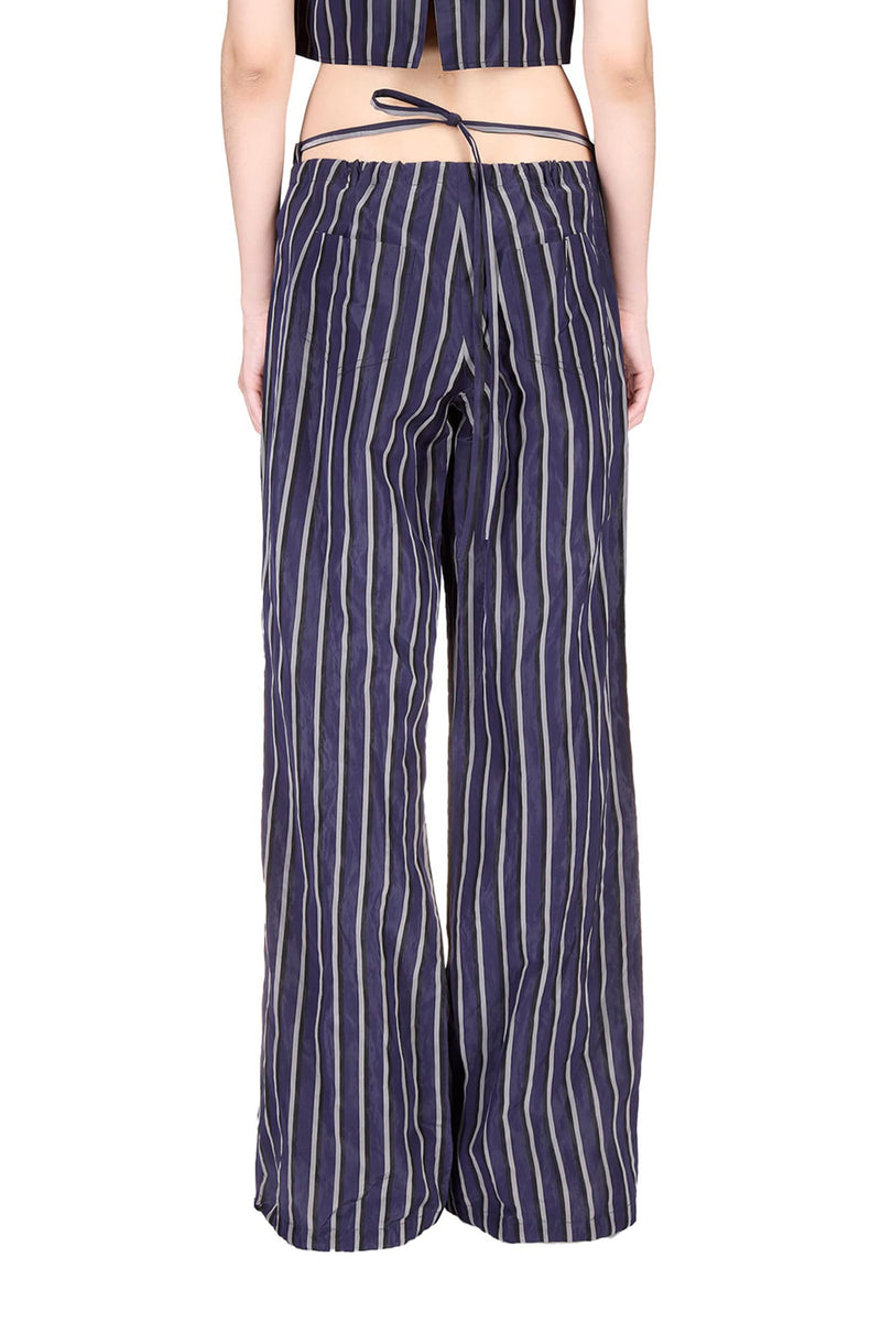 Navy Stripe Wide Leg Drawstring Pants