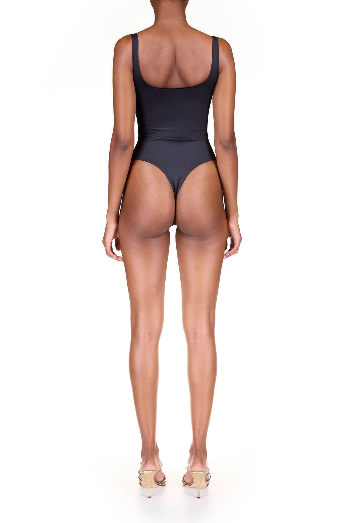 Black Paneled Thong One Piece