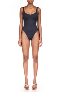 Black Paneled Thong One Piece