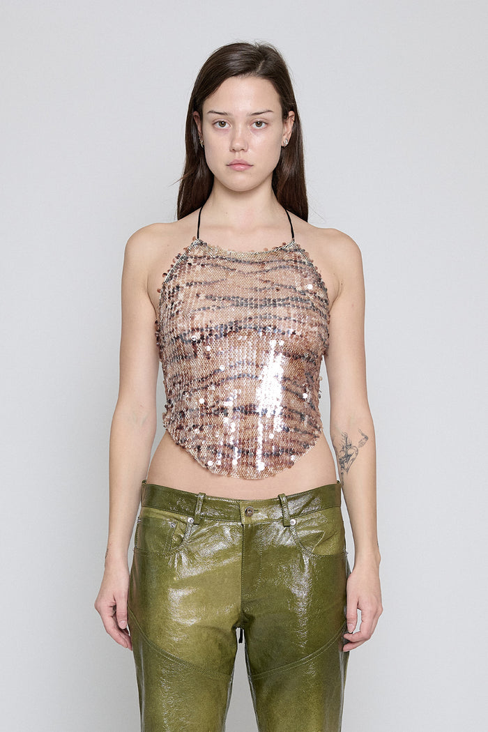 Tiger Sequin Halter Top - Pre Order