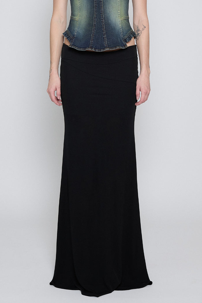 Black Lace-Up Paneled Maxi Skirt