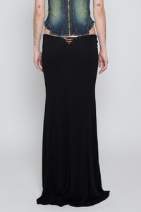 Black Lace-Up Paneled Maxi Skirt