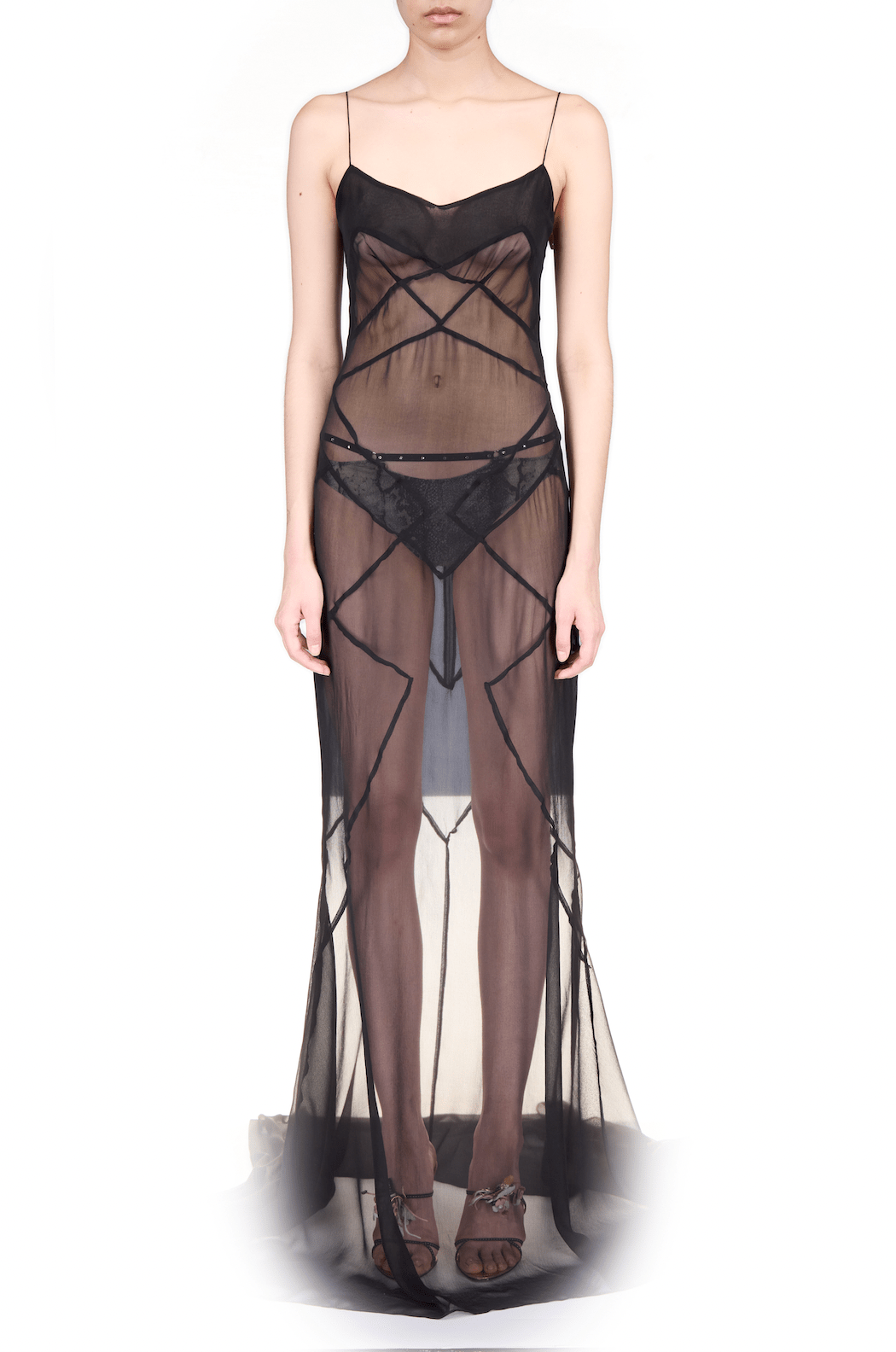 Black Sheer Paneled Gown