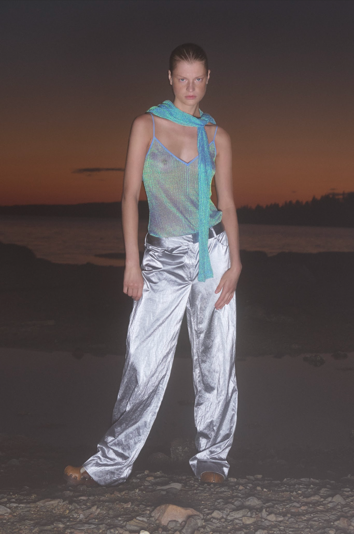 Silver Rainwear Straight Leg Pants