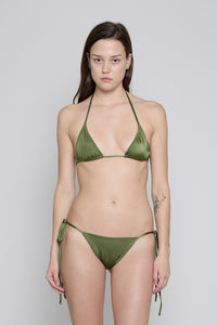 Olive Shiny Lycra Triangle Bikini Top