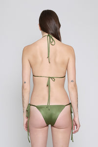 Olive Shiny Lycra Triangle Bikini Top
