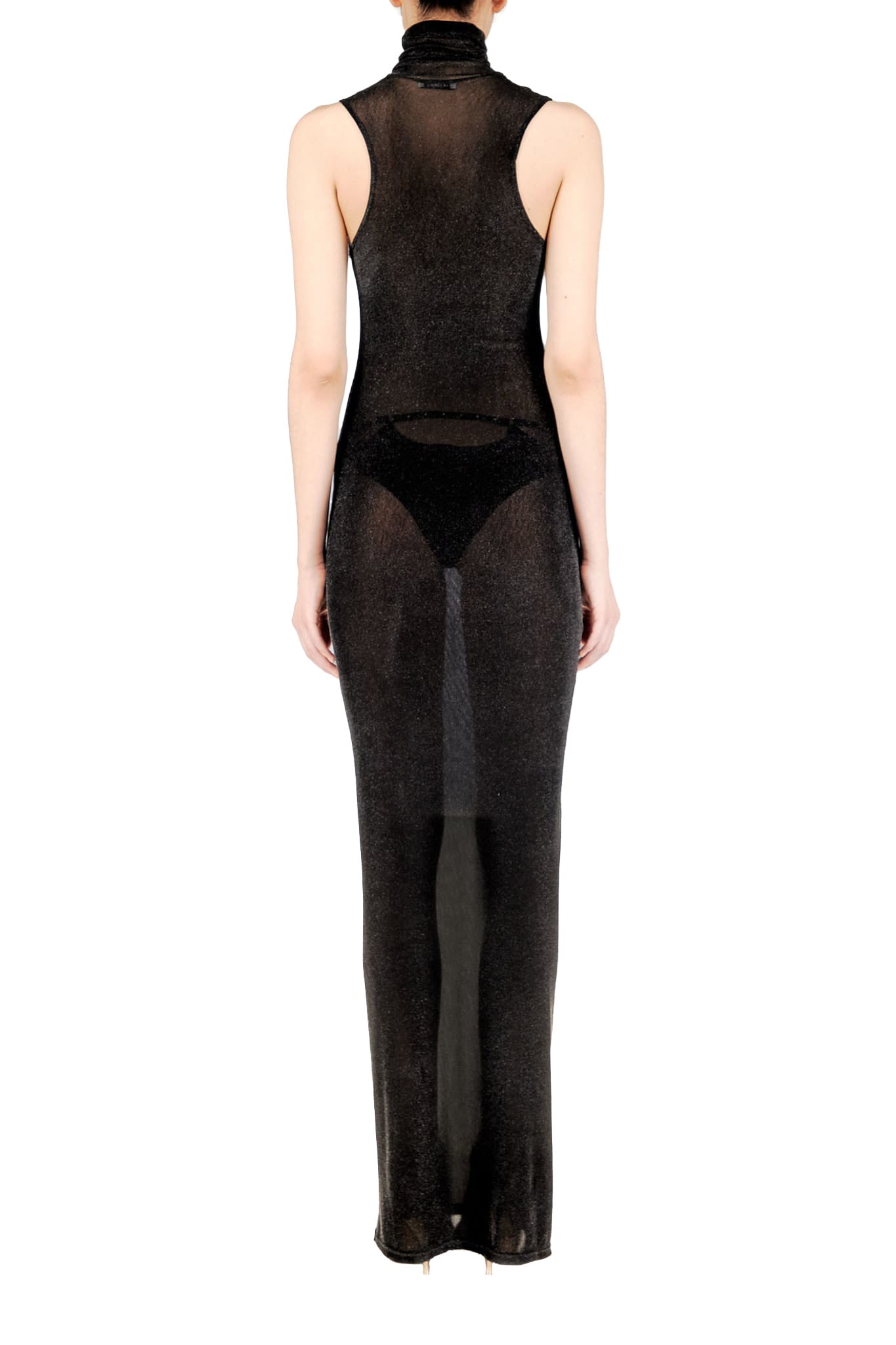 Obsidian Velvet Mesh Turtleneck Maxi Dress PRISCAVera Obsidian Velvet Mesh Turtleneck Maxi Dress PRISCAVera