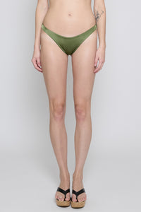 Olive Shiny Lycra Thong bikini Bottom