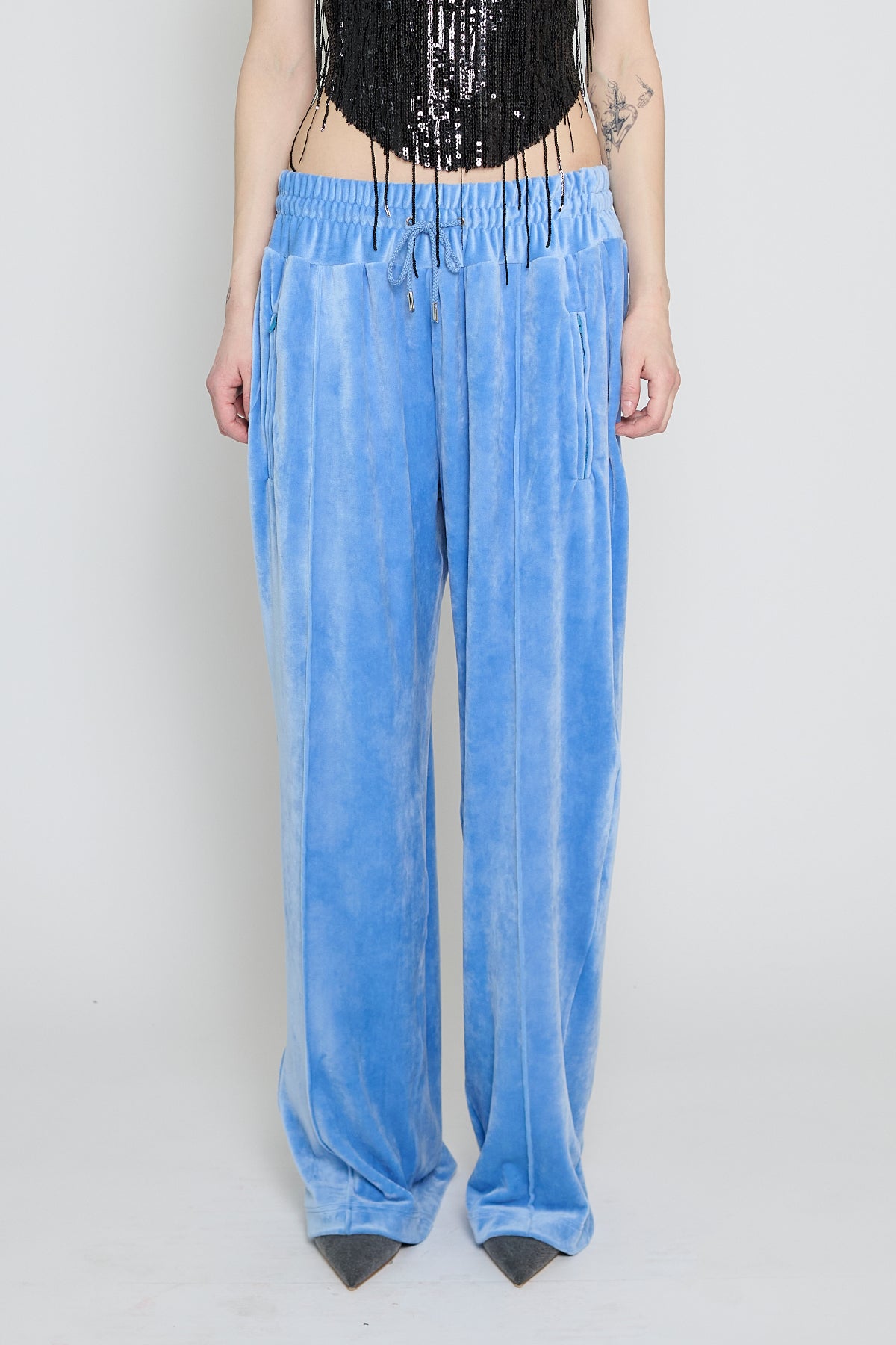 Baby Blue Velour Track Pants – PRISCAVera