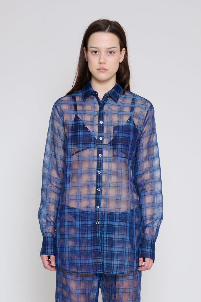 Indigo Plaid Relaxed Button Down