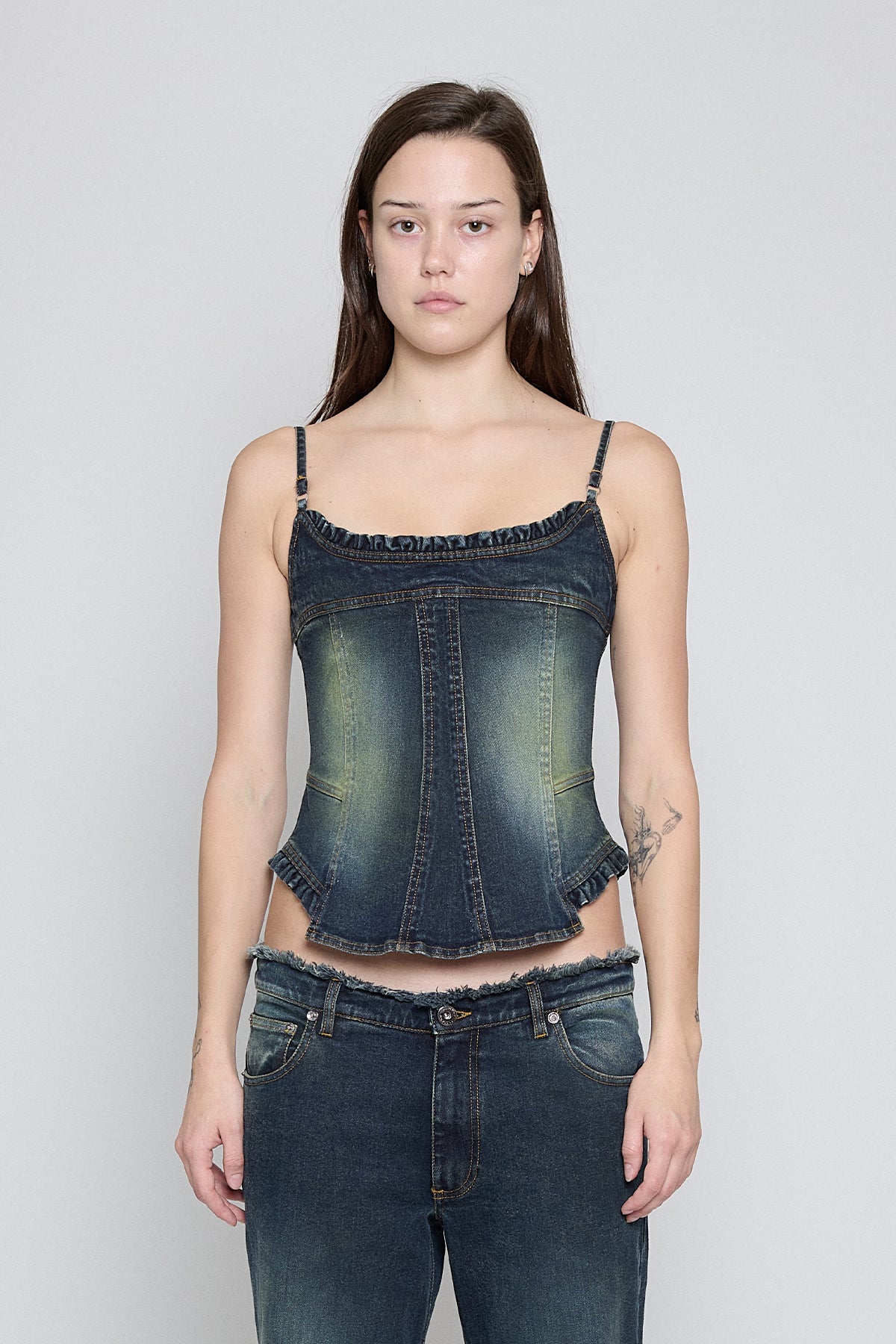 Acid Green Denim Corset Top