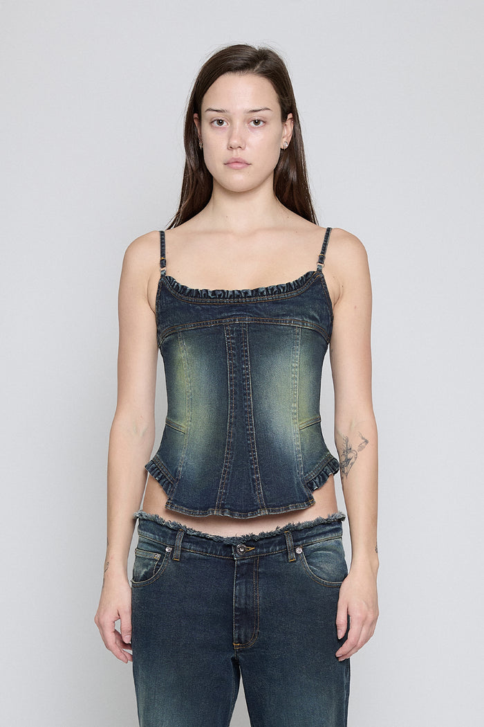Acid Green Denim Corset Top