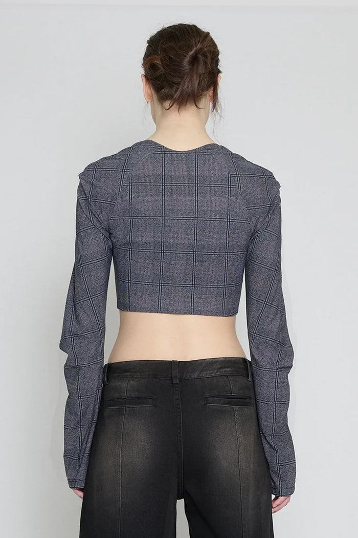 Glen Check Raglan Cropped Cardigan