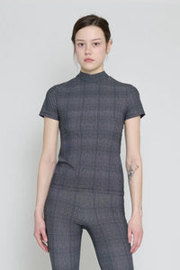 Glen Check Mock Neck Short Sleeve Top