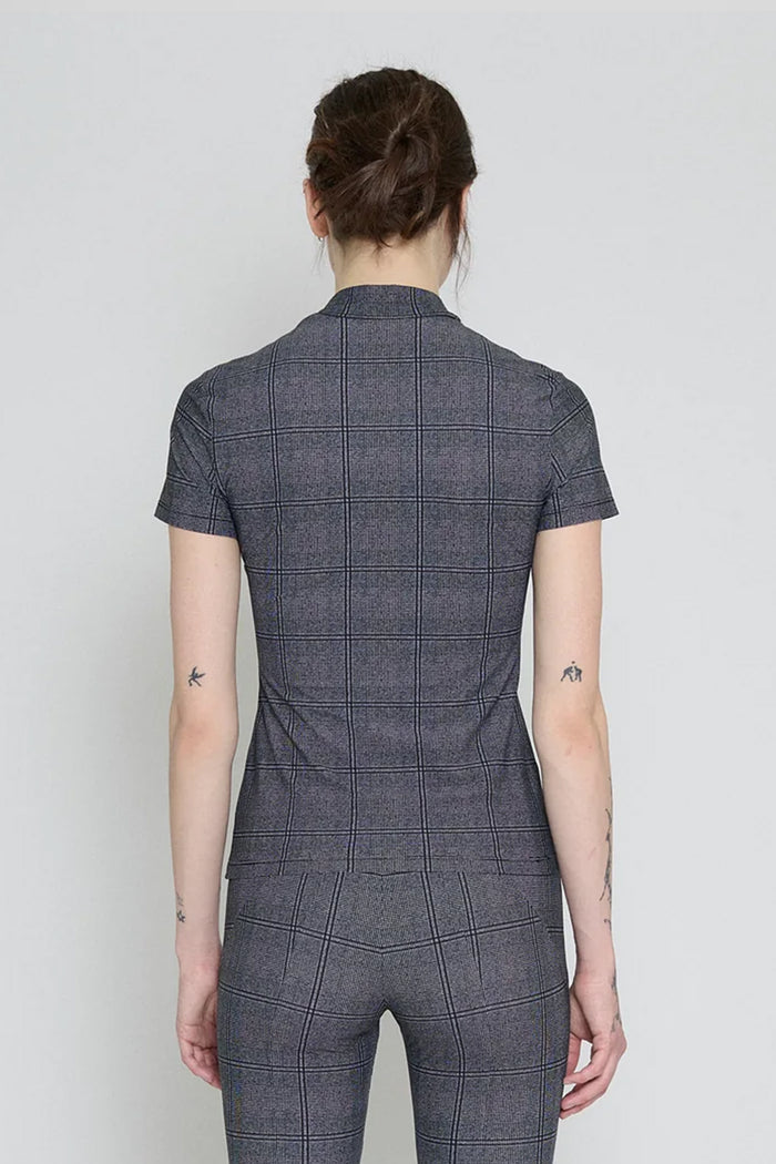 Glen Check Mock Neck Short Sleeve Top
