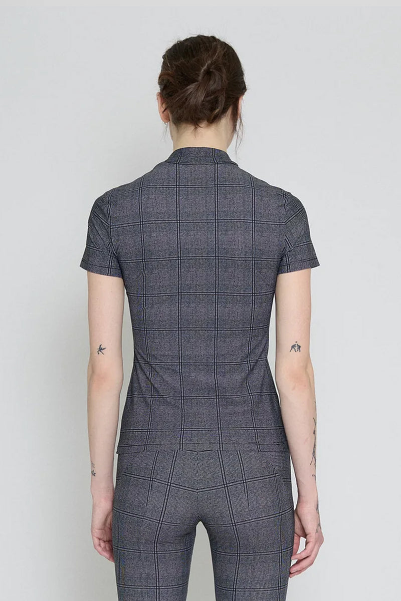 Glen Check Mock Neck Short Sleeve Top