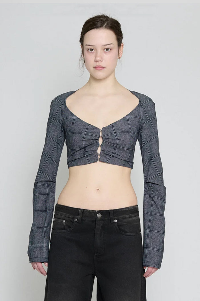 Glen Check Raglan Cropped Cardigan