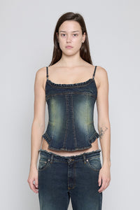 Acid Green Denim Corset Top - Pre order