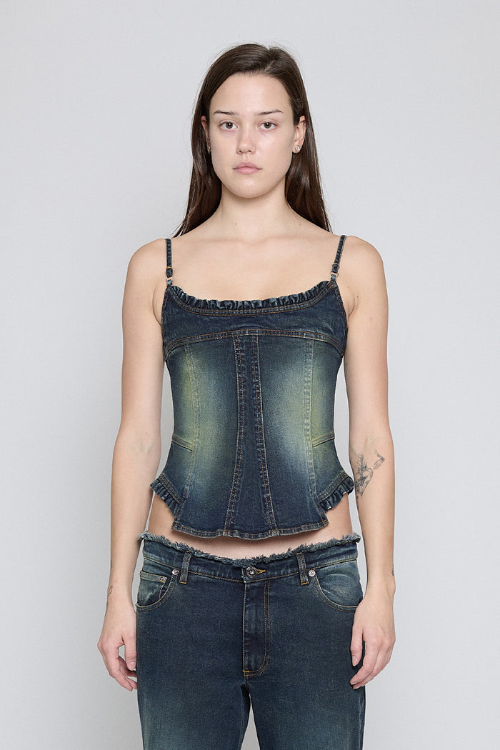 Acid Green Denim Corset Top - Pre order