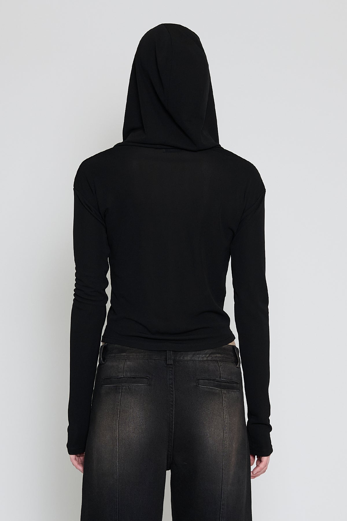 Black Hooded Long Sleeve Top