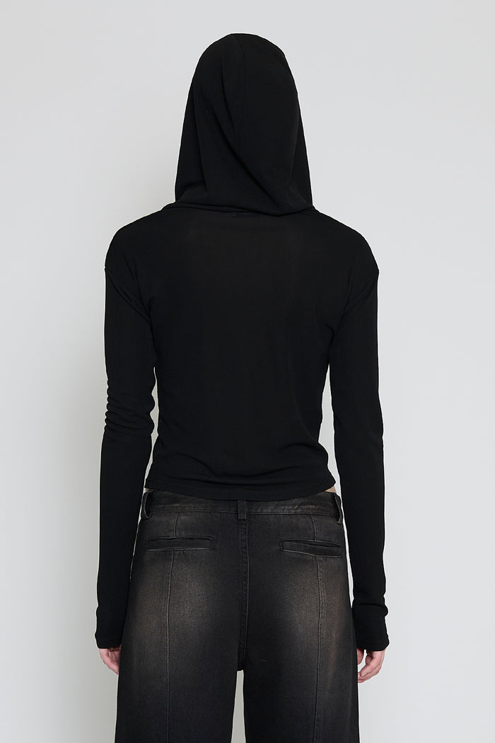 Black Hooded Long Sleeve Top