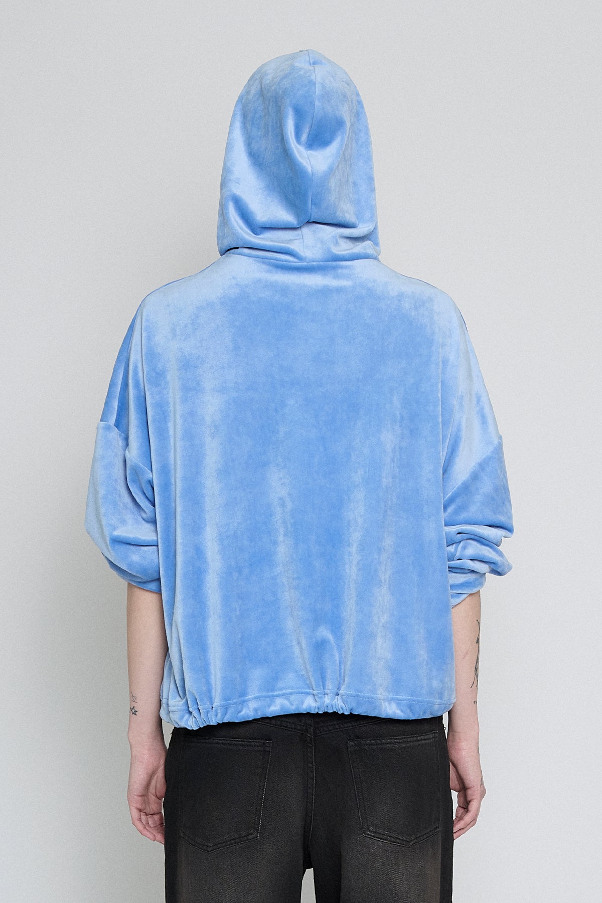Baby Blue Drawstring Velour Hoodie