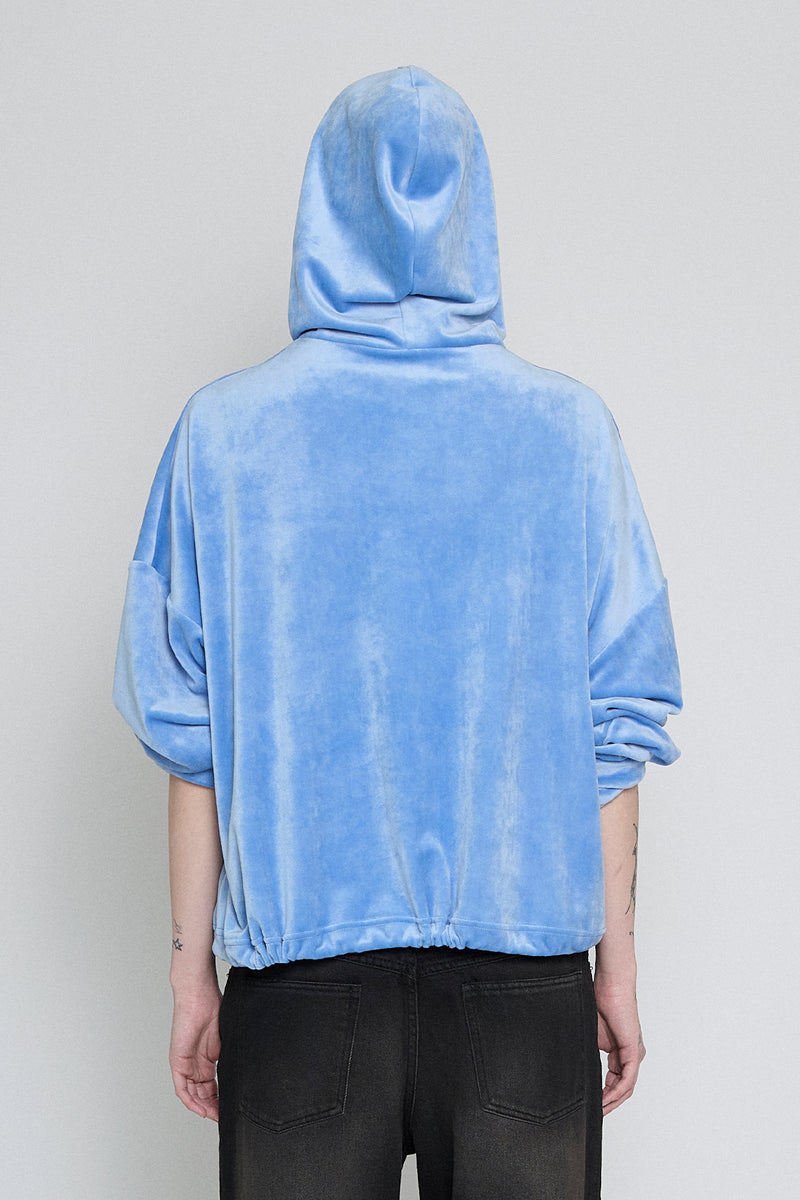 Baby Blue Drawstring Velour Hoodie