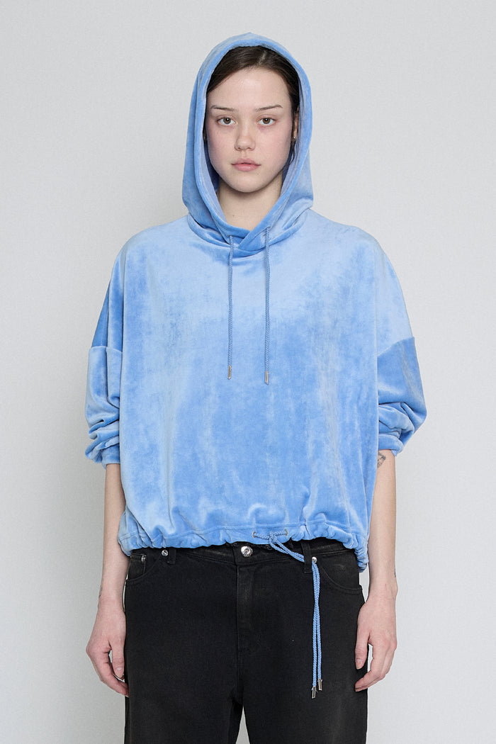 Baby Blue Drawstring Velour Hoodie
