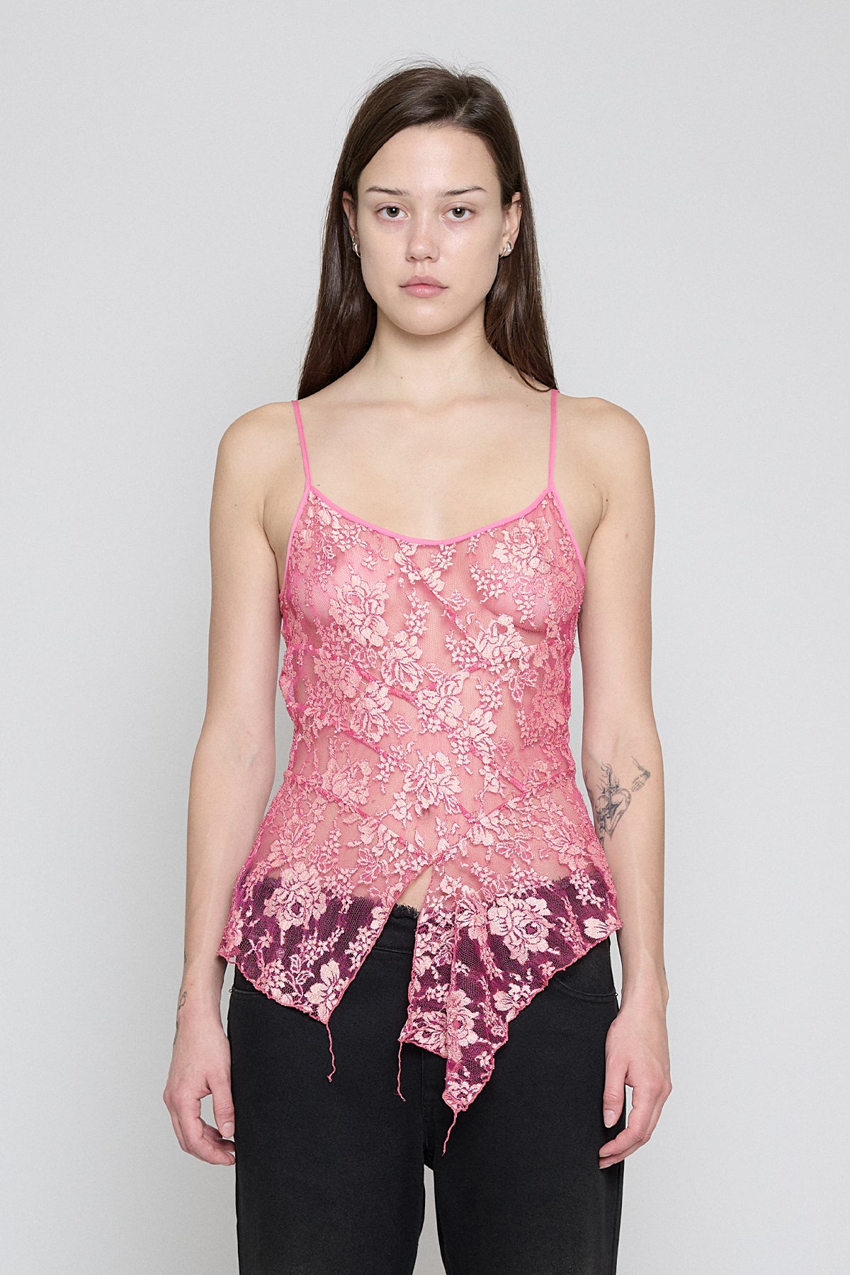 Fuchsia Lace Paneled Cami Top