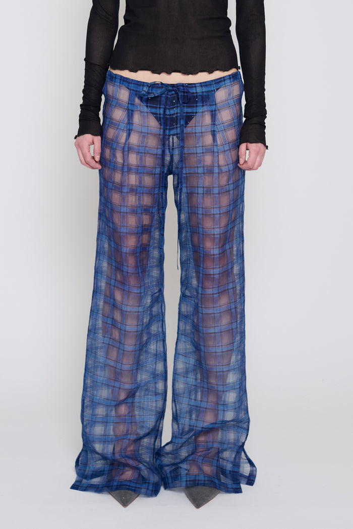 Indigo Plaid Drawstring Pants