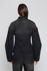 Black/Brown Cinched Waist Denim Jacket