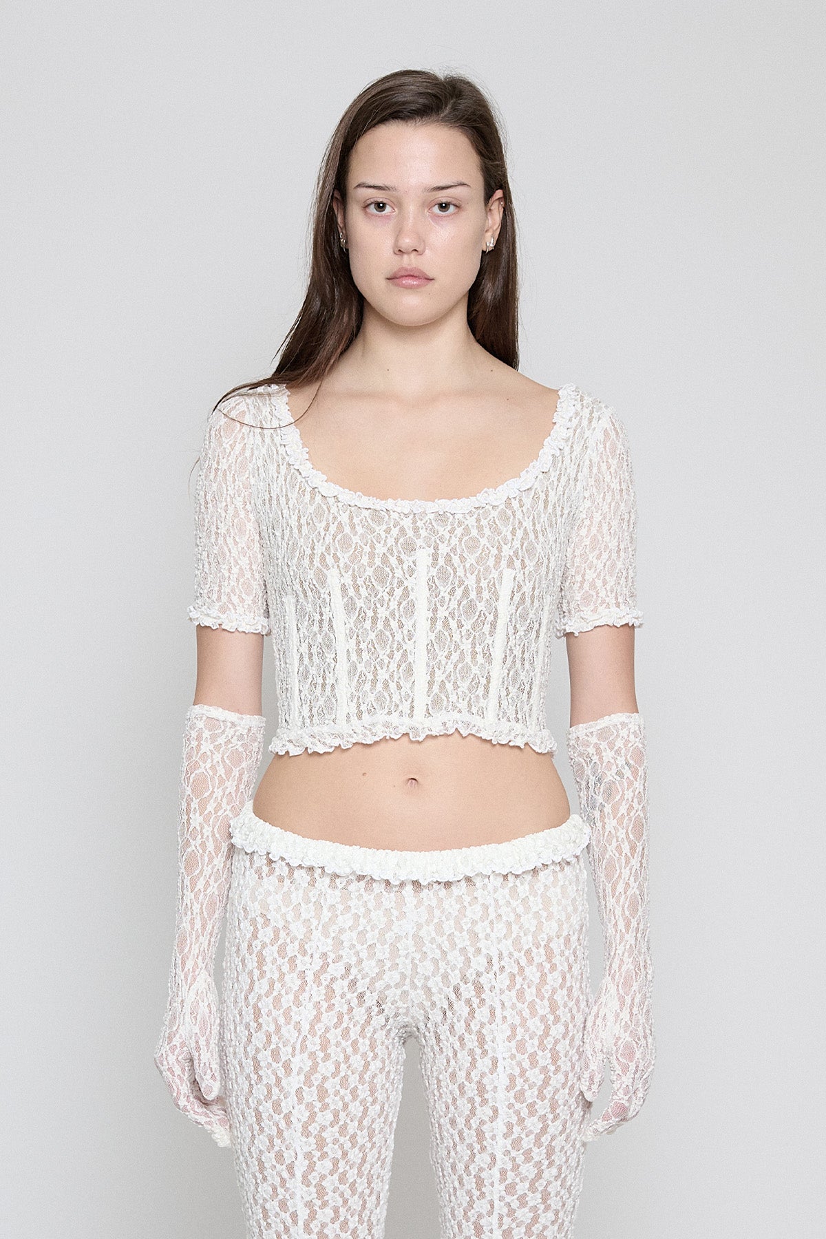 White Stretch Lace Gloves - Pre Order