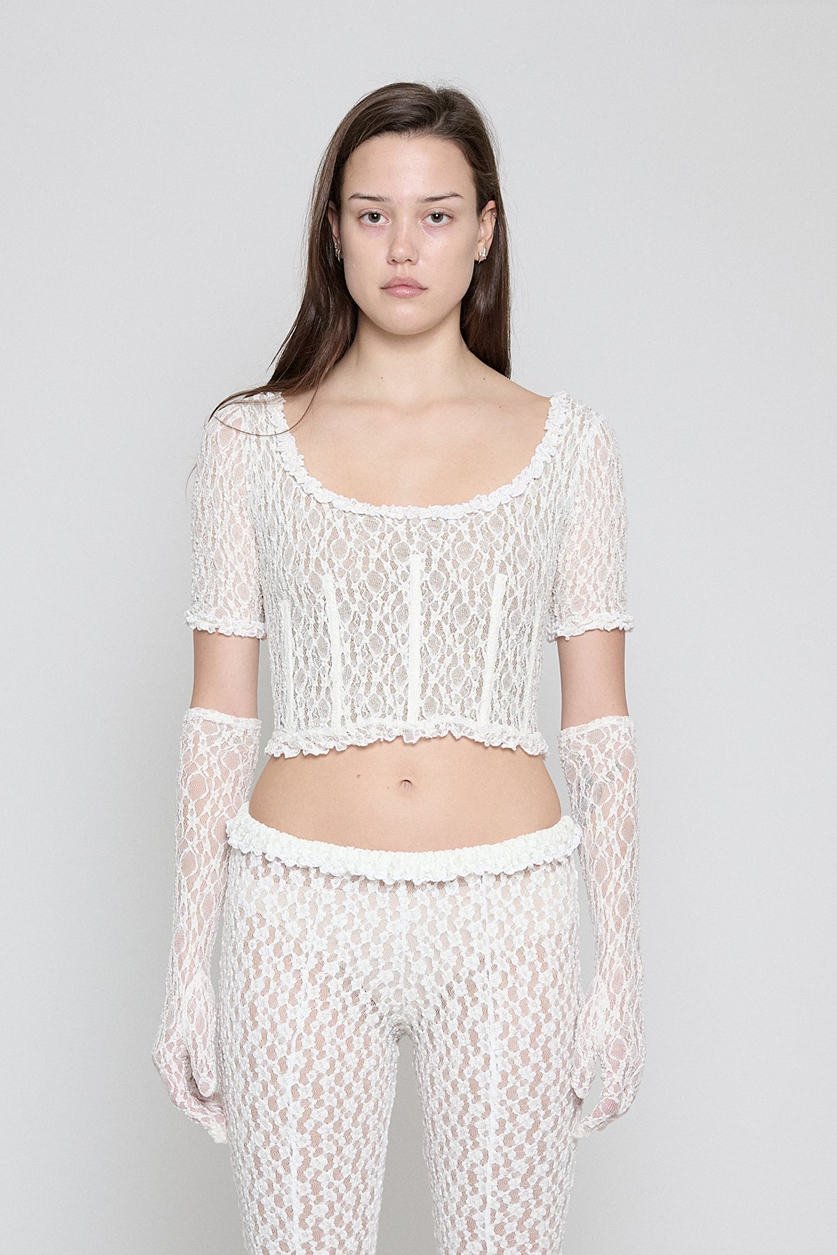 White Stretch Lace Gloves
