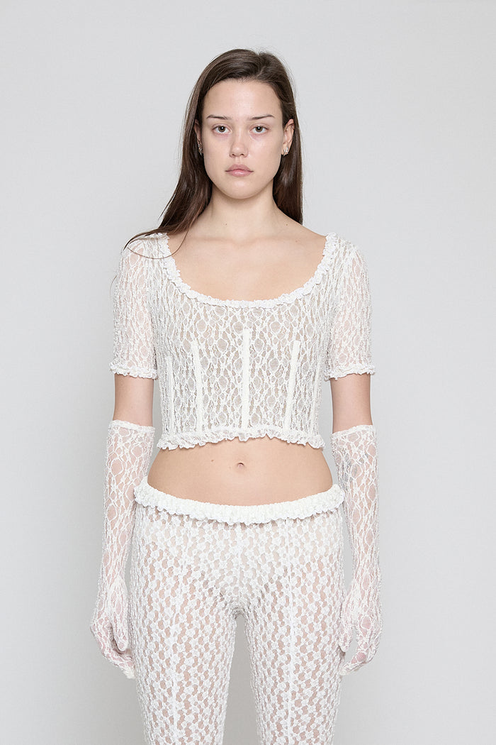 White Stretch Lace Gloves