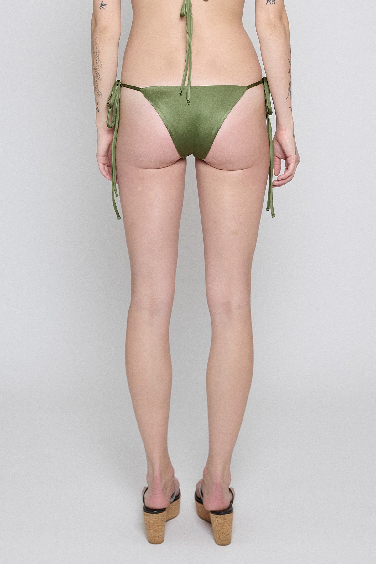 Olive Shiny Lycra String Bikini Bottom